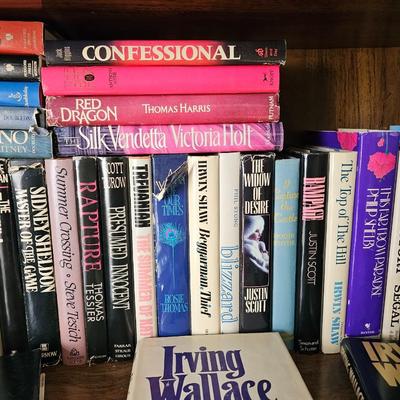 Shelves of books - vintage hardcovers - shelf of paperbacks - Autographed Reeves Broncos book!
