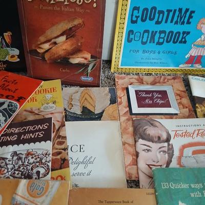 Some way cool vintage cookbooks and pamphlet like cook & drink mixing books