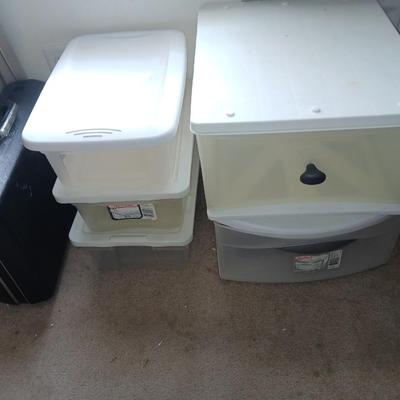 Storage totes with lids and a vintage Samsonite brief case with original keys!