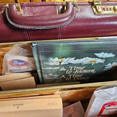 Large assortment of office supplies with metal storage, adding machine, lamp and more