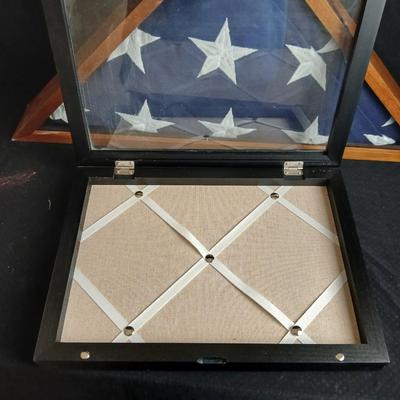 USA Flag in Memorial triangle display box with a black framed diplay box