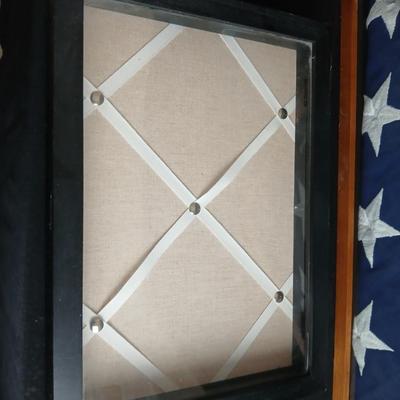 USA Flag in Memorial triangle display box with a black framed diplay box