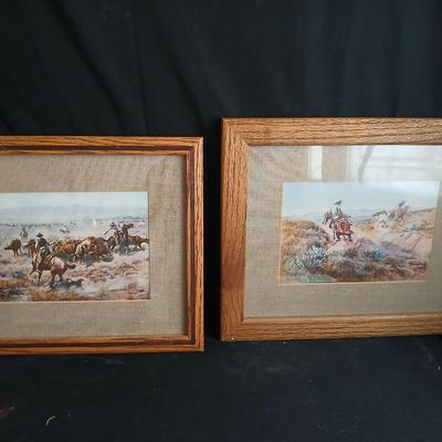 Two wooden framed Charels Russel like Prints