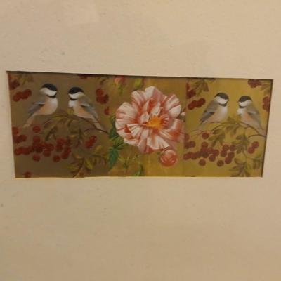 Two framed bird pictures - Sharon Craft watercolor original " Summer's Past" and a candle cage