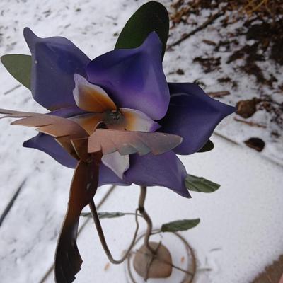 Metal yard art Hummingbird and a Columbine flower, Two of Colorado's Best!