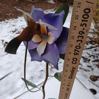 Metal yard art Hummingbird and a Columbine flower, Two of Colorado's Best!