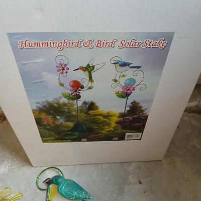 Two yard art stakes - Hummingbird and dragon fly Solar light decor