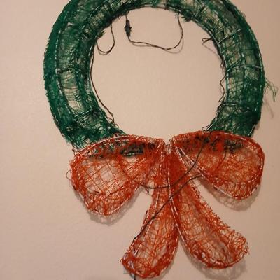LARGE over 35" Christmas wreath, with two strands of garland and two strands of multi color Icicle lights