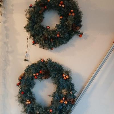 Two large sized Christmas wreaths with Tote full of Greenery / garland