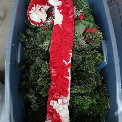Two large sized Christmas wreaths with Tote full of Greenery / garland