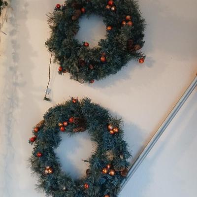 Two large sized Christmas wreaths with Tote full of Greenery / garland