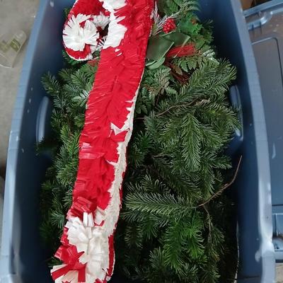 Two large sized Christmas wreaths with Tote full of Greenery / garland