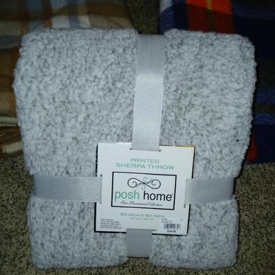 Three throw blankets / two snap arounds and a new Posh Home 50x60 Sherpa throw