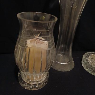 Huge glass vase, Crystal candle holder, small trinket glass containers