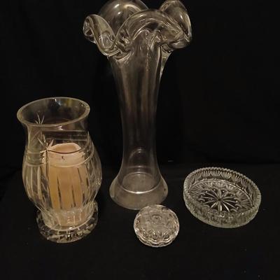 Huge glass vase, Crystal candle holder, small trinket glass containers