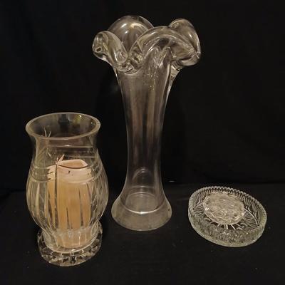 Huge glass vase, Crystal candle holder, small trinket glass containers