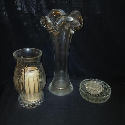 Huge glass vase, Crystal candle holder, small trinket glass containers