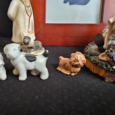 Napco "Little Vet" figure - limited Yesterday's Child figure, framed dog, and small porcelain vintage dogs