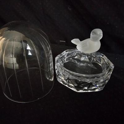Vintage Blue birds of Happiness blue glass figure with a Vintage Hofbauer Byrdes Crystal Bird in Birdcage Glass Figurine Paperweight