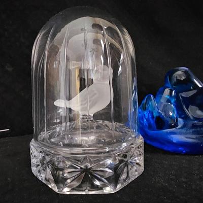 Vintage Blue birds of Happiness blue glass figure with a Vintage Hofbauer Byrdes Crystal Bird in Birdcage Glass Figurine Paperweight