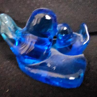 Vintage Blue birds of Happiness blue glass figure with a Vintage Hofbauer Byrdes Crystal Bird in Birdcage Glass Figurine Paperweight