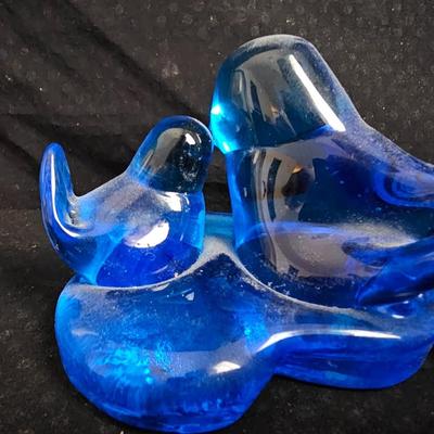 Vintage Blue birds of Happiness blue glass figure with a Vintage Hofbauer Byrdes Crystal Bird in Birdcage Glass Figurine Paperweight