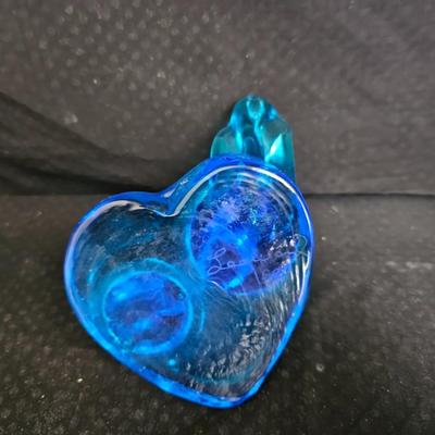 Vintage Blue birds of Happiness blue glass figure with a Vintage Hofbauer Byrdes Crystal Bird in Birdcage Glass Figurine Paperweight