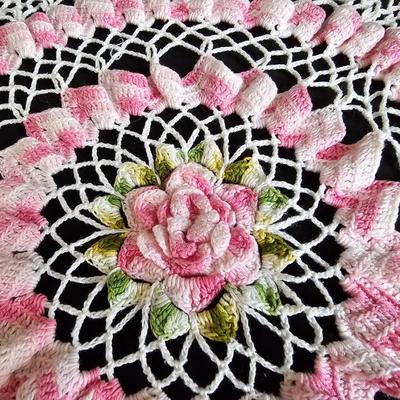 Elegant vintage Hand-painted Lefton China vase with hand knitted doily