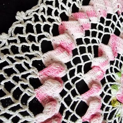 Elegant vintage Hand-painted Lefton China vase with hand knitted doily