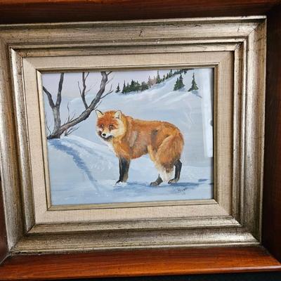 Original handplanted artwork - Signed Perman 79' red fox in the snow- also a little rock rabbit