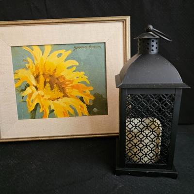 "A fringe of Sunshine painted by Nancy Simmons - Manson 8" x 10" With a metal candle lantern