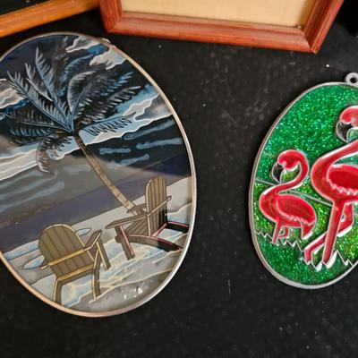 Small framed artwork - Costa Rica - Parrot painted on feathers! and two suncatchers