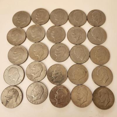 Lot of 25 Eisenhower Dollar Coins Mixed Date