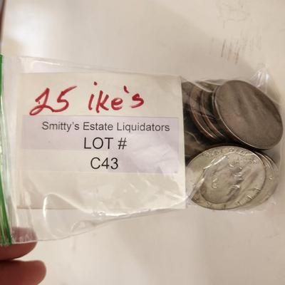 Lot of 25 Eisenhower Dollar Coins Mixed Date