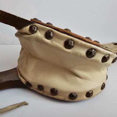 Vintage Brass and leather tooled wood fireplace Bellows