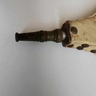 Vintage Brass and leather tooled wood fireplace Bellows