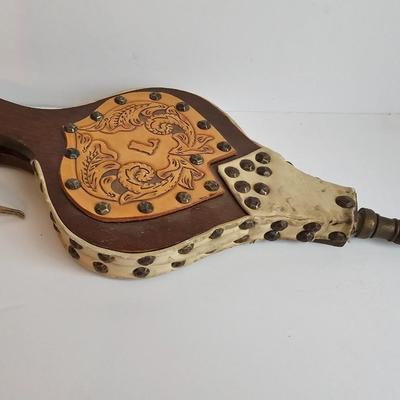 Vintage Brass and leather tooled wood fireplace Bellows