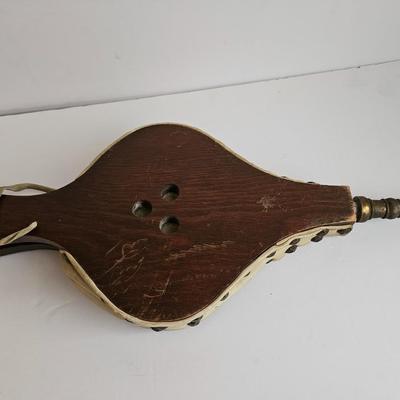 Vintage Brass and leather tooled wood fireplace Bellows