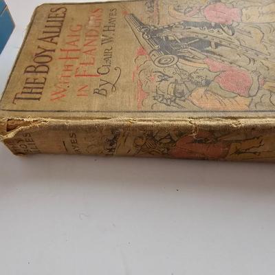 Vintage Wooden Pencil Box Onward Train School and The Boy Allies at Liege by Clair W. Hayes 1915 vintage book