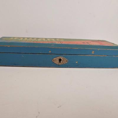 Vintage Wooden Pencil Box Onward Train School and The Boy Allies at Liege by Clair W. Hayes 1915 vintage book