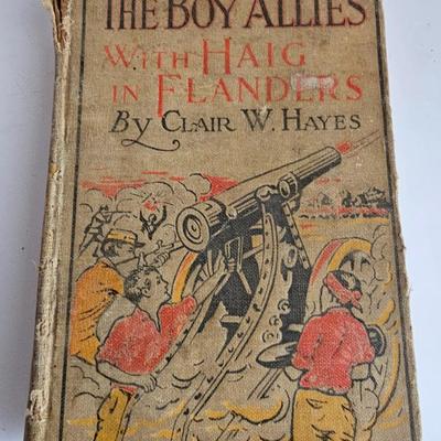 Vintage Wooden Pencil Box Onward Train School and The Boy Allies at Liege by Clair W. Hayes 1915 vintage book