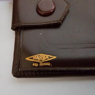 Lots of Adult Trinkets in a cedar box - 1940's lighter keychain -Brass clapper - Vintage Marba wallet and more