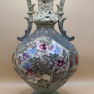 LOT 3: Vintage Ceramic Two Handled Tall Floral Vase