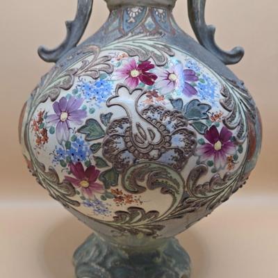 LOT 3: Vintage Ceramic Two Handled Tall Floral Vase