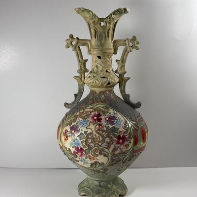 LOT 3: Vintage Ceramic Two Handled Tall Floral Vase