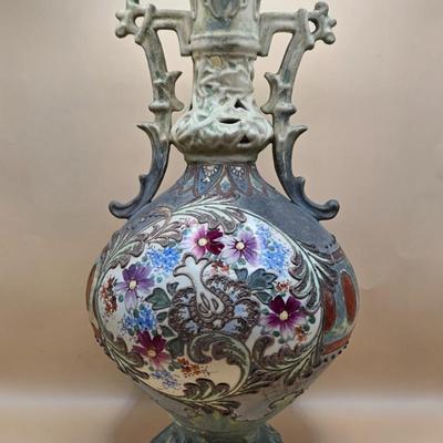 LOT 3: Vintage Ceramic Two Handled Tall Floral Vase