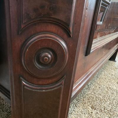 LOT 10: Antique Solid Wood Bed w/Ornate Details