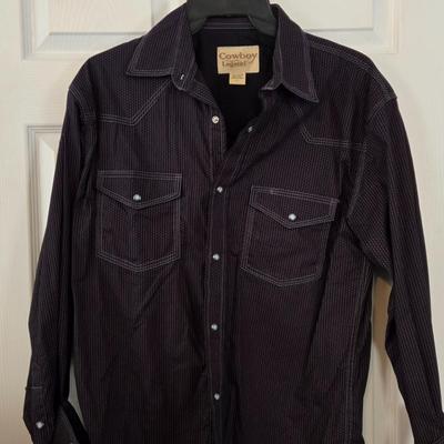 LOT 11: Variety of "Cowboy Shirts": Wrangler, Levi, Ely Cattleman, Cowboy Legend, Roper