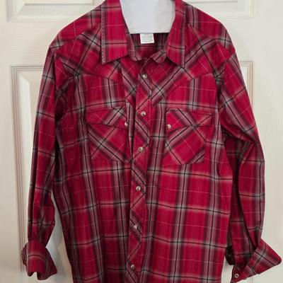 LOT 11: Variety of "Cowboy Shirts": Wrangler, Levi, Ely Cattleman, Cowboy Legend, Roper