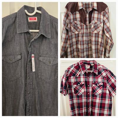 LOT 11: Variety of "Cowboy Shirts": Wrangler, Levi, Ely Cattleman, Cowboy Legend, Roper